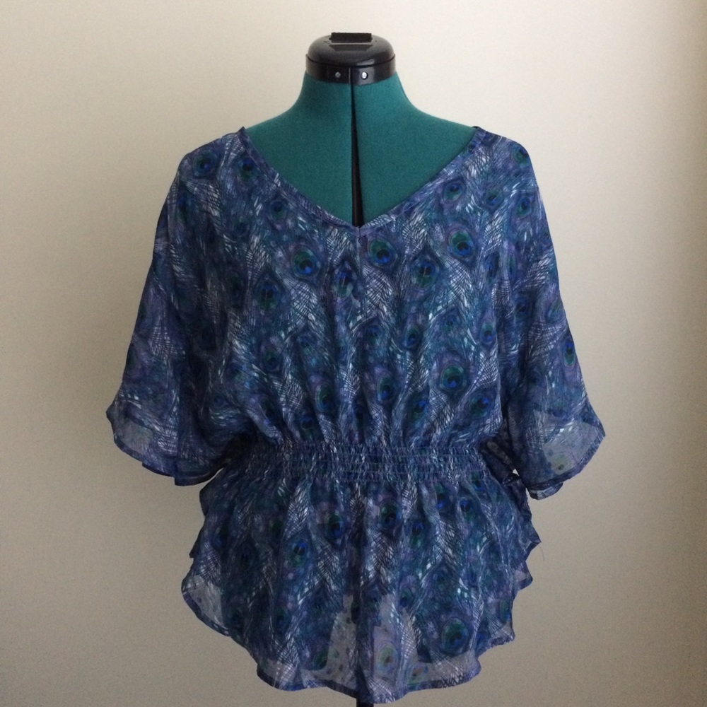 Xhilaration Sheer Peplum Top Peacock XL NWOT
